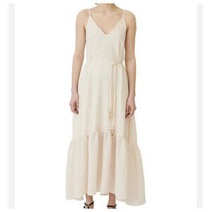 MAJE cream Rolio strappy textured tiered maxi dress sz M